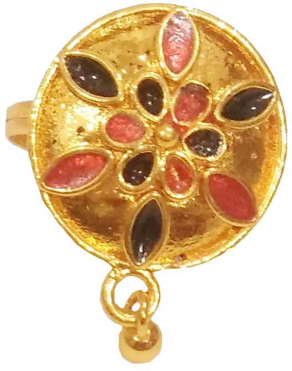 (Pack_Of_2)_Assamese_Traditional_Copper_Gold_Plated_Red_Black_Colour_Finger-Ring_For_Girls_&_Women